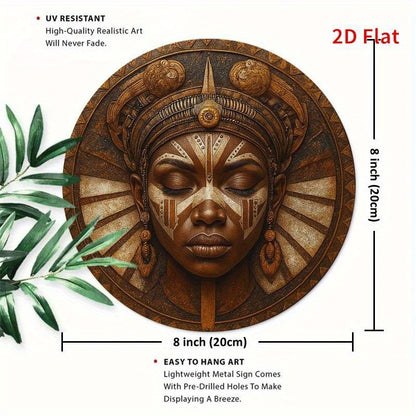 2D Flat, 1pc African Mask Round Metal Wall Art - Vibrant & Tranquil Decor for Living Room, Bedroom, Porch, Front Door - No Electricity Needed, Artistic Design with Textured Metal Finish, Perfect for Room Decor, African Home D