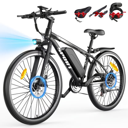700W Adult Electric Mountain Bike 26" Heavy-Duty Tire All-Terrain, 25 MPH High Speed & 45-Mile Range, 7-Speed Compatible Gears, Front Suspension Fork, Disc Brakes, LCD Display, 48V 10AH Removable Battery, Global Voltage 100-2