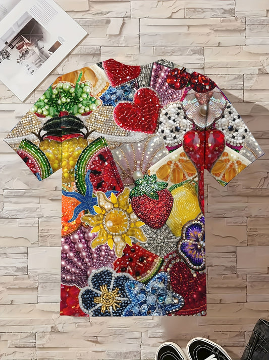 Casual And Stylish Women'S Round Neck T-Shirt Featuring a Vibrant Strawberry Flower Print, Perfect for Spring And Summer. These Comfortable Tops Are Designed for Daily Wear, Making Them a Fashionable Choice for Those Who Love