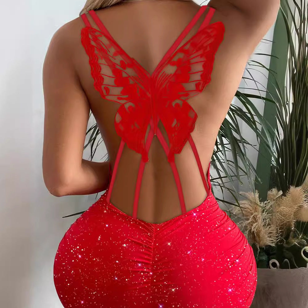 2025 Fashion Dress with a Butterfly Cutout Design And Glittery Elastic Material from Europe And America
