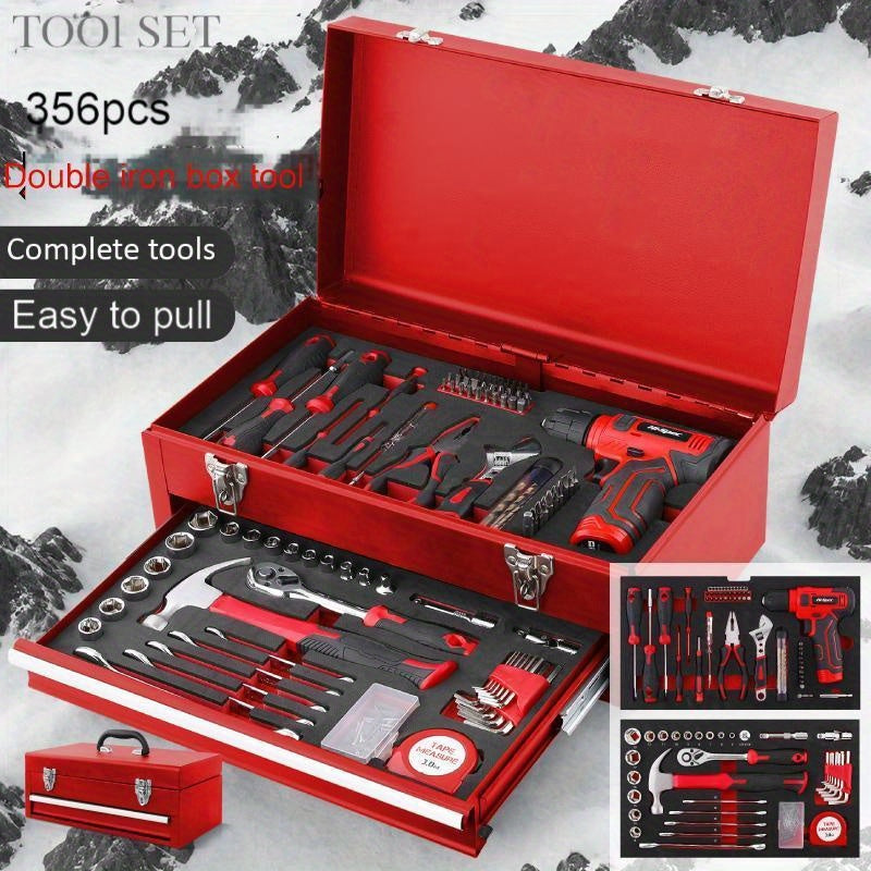 Tool Set, Car Repair Tool Set with Metal Toolbox Storage Box, Toolbox Storage Box with Drawers, Car Portable Iron Toolbox, Hand Tool Set, - Perfect for Maintenance Workers, Father's Day, Valentine's Day Gifts