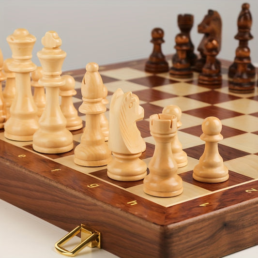 38.1cm X 38.1cm/15" X 15" Chess Solid Wood Large Premium Folding Set, Chess Pieces Solid Wood, Checkerboard Walnut, Internal Storage Box