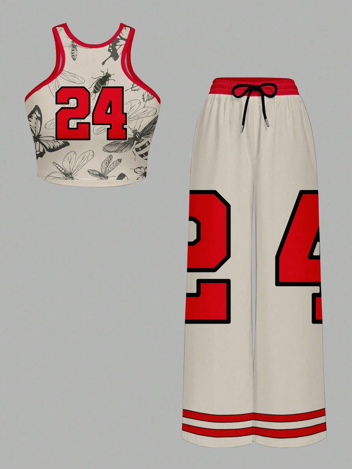 Two-piece Women's Tank Top and Shorts Set, Featuring Digital Printing, Color-block Design, Number and Animal Patterns. The Shorts Include Pockets and Drawstrings, Made from Comfortable Fabric with a Fashionable Printed Design