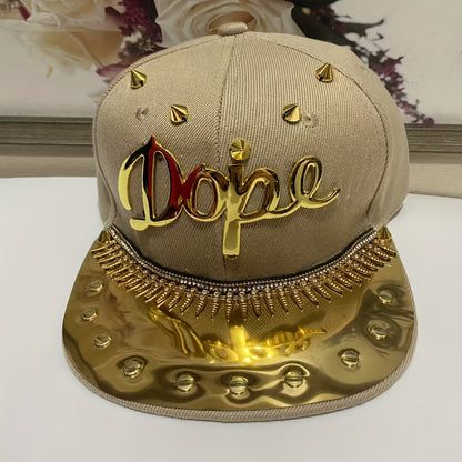 Men's Punk Hip-Hop Snapback Baseball Cap with "Dope" Lettering - Lightweight Adjustable Hat in Beige, Camo, Blue & Red/Golden for Streetwear & Casual Style