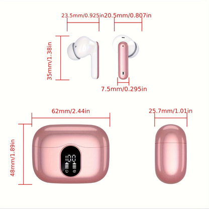 Wireless Earphones, Wireless 5.3 Earphones with Bass Stereo Sound, Earphones with Noise Cancelling Microphone And LED Display Screen, In Ear Earphones, 40 Hours Of Playback Time, Suitable for Laptops, Tablets, Mobile Phones,