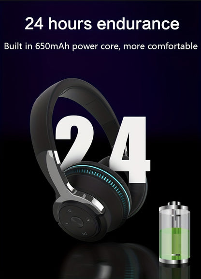 Wireless Headphones, Portable Over Ear Headphones 24 Hours Playtime, With Mic, Clear Calls, FM Radio, Soft-Earpads, LED Light, Support TF Card Play And 3.5MM AUX Cable Wired Connection, Foldable For Travel Home Office Cellpho