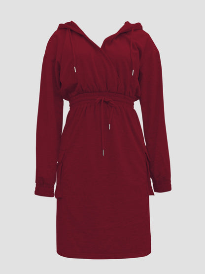 Fashionable Women'S Hooded Solid Color Casual Dress with Side Pockets, Suitable for All Seasons Including Spring, Summer, Autumn, And Winter. This Outdoor Stylish Dress Is Soft And Comfortable