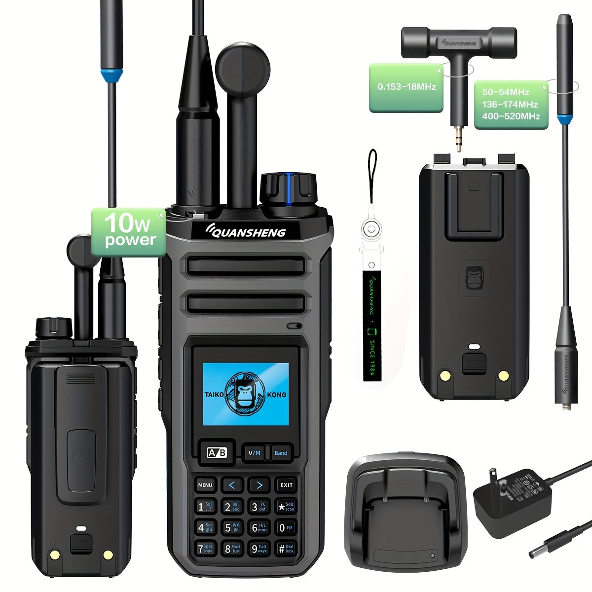 Quansheng UV-TK11 Dual Band Walkie Talkie - 10W High Power Two-Way Radio with NOAA Weather Alerts, 999 Channels, Type-C Charging & Battery, Global Intercom Compatible, Long Range Communication for Outdoor, Hiking, Emergency,
