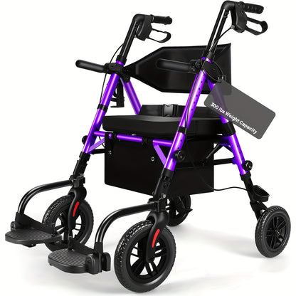 Foldable Rollator Walker with Seat - Heavy-Duty 300 lb Capacity, Lightweight 2-in-1 Mobility Aid with Adjustable Height Seat & Handle, All-Terrain Wheels, Linear Brakes, Ergonomic Backrest & Cushioned Seat - Ideal for Seniors
