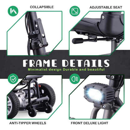 Premium Big Wheel Mobility Scooter for Seniors Adults, Electric Scooter with16'' Front Wheel, Adjust Height Seat and Foldable Handlebar, Led Lights, Max Load 300lb, Charger Included