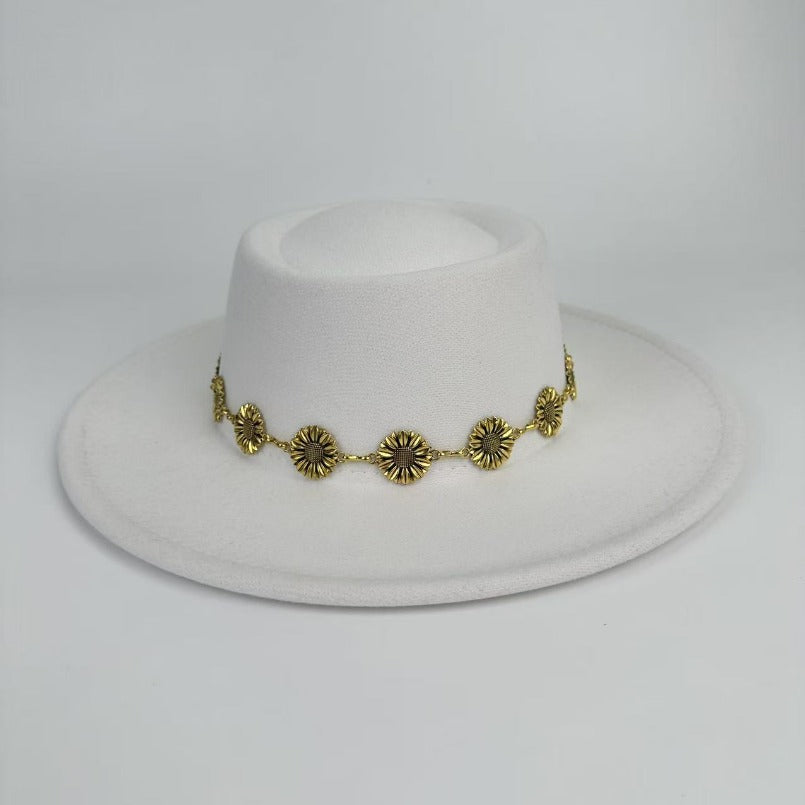 1pc Bohemian-style Unique and Fashionable Felt Hat - Decorated with Exquisite Golden Flower Chain Fedora Hat - Suitable for Daily Street Style, Music Festival Outfits, Bohemian-inspired Looks, Casual Outings and Trendy Season