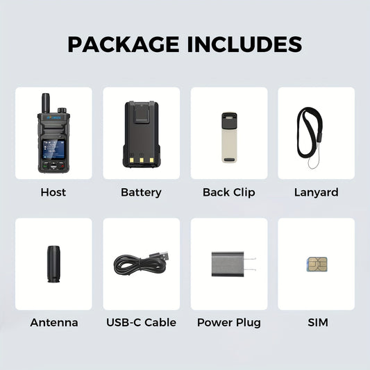 4G LTE Smartphone-like Walkie Talkie with Local SIM Card - No Monthly Fee, Unlimited Range, Global Compatibility (2.4G/3G/4G/5G), Noise-Canceling Mic & Clear Audio, - for Outdoor, Construction, Events, Large Groups (World