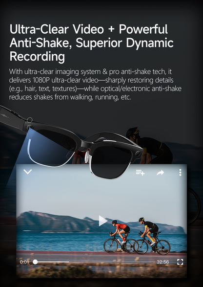 New Smart AI Glasses for Photo And Video Recording, with 800W Pixel Ultra-wide Camera, High-definition Video 1080P, Anti-shake for Photography And Video, Blue Light Blocking, Dual-mic Noise Reduction, AI Voice Control, Wi-Fi