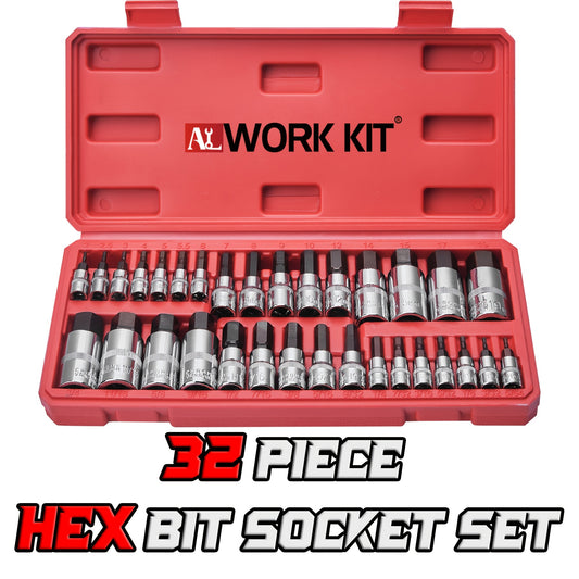 S2 & Cr-V Steel 32pcs Hex Bit Socket Set - SAE & Metric Sizes, 1/4", 3/8", 1/2" Drive, Alternative to Hex Wrenches, with Manual and Ratchet Handles - Ideal Gift for Father'S Day and Holidays