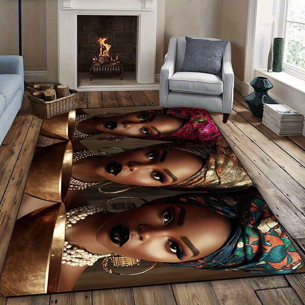 1pc African American Women Pattern Area Mat - Washable Polyester Fiber, Large Size for Living Room, Bedroom, Kitchen, Bathroom & Outdoor Decor, Stylish Home Accent, Halloween Decor | Artistic Area Mat | Machine Washable Mat,