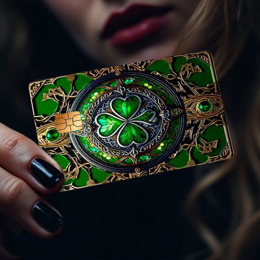 2pcs Lucky Clover Card Skins - Elegant Four-Leaf Clover design with Green & Golden, Scratch-Proof Privacy Protection, Matte - Compatible with Credit/Debit/Bank Cards, ID Badges, Transit Passes - Ideal for Everyday use or Gift