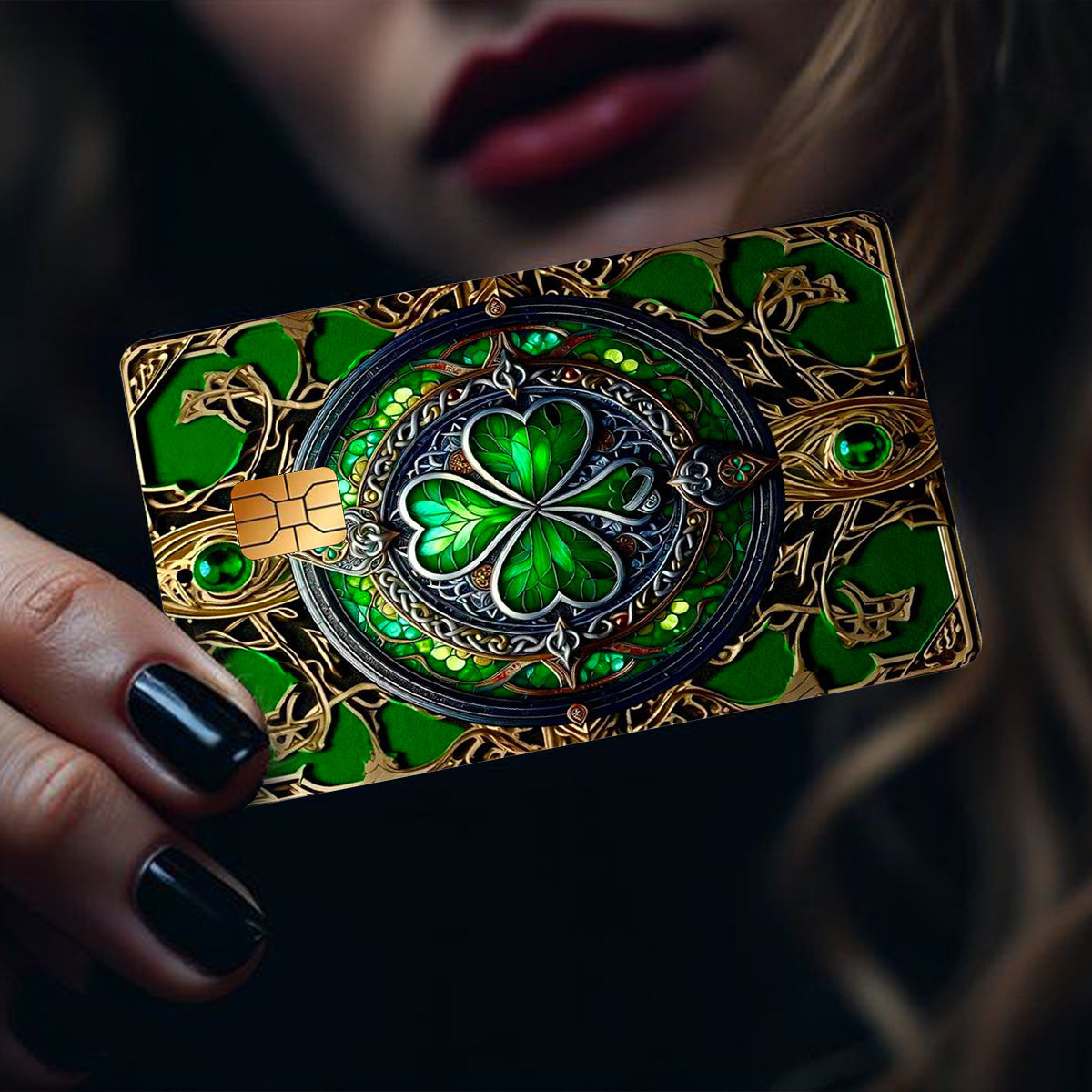 2pcs Lucky Clover Card Skin - Durable PVC Privacy Sticker for Credit Cards, Bank Cards, and Transit Cards, Scratch-Proof, Fashionable Decorative Accessory and Gift, Removable Self-Adhesive Decorative Card Skin with Adhesive B