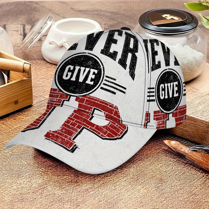 1pc "Never Give Up" Typography Print Baseball Cap - Adjustable Snapback, Polyester, Full-Body Vibrant Red & White Design, Ideal for Sports, Outdoor Running & Street Style