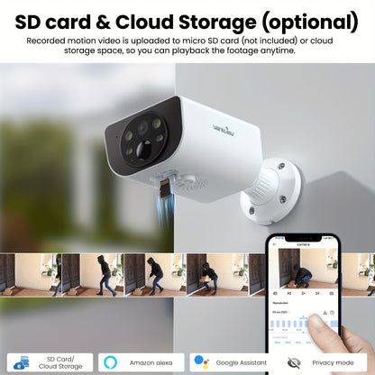 Wansview Solar Security Cameras Wireless Outdoor High Quality, Wireless Security Camera, 2K HD Resolution, Color Night Vision, Two-Way-Audio, Motion Detection, SD Card/Cloud Storage, Compatible with Alexa/Google Home