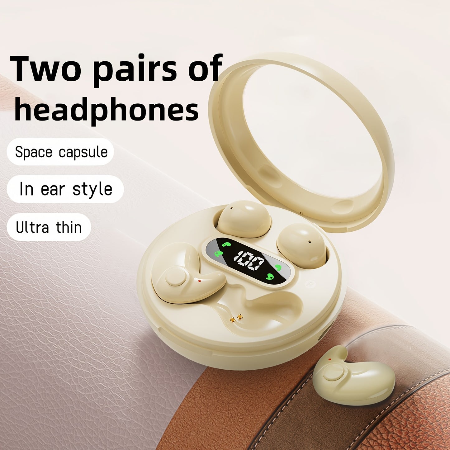 2 Pairs Of In Ear Wireless Wireless Earbuds, Invisible Mini Sleep Earbuds, Long Battery Life, Comfortable To Wear, High Fidelity Sound Quality, Intelligent Noise Reduction, Bass Loop, Touch Control, Digital Display Screen, Of