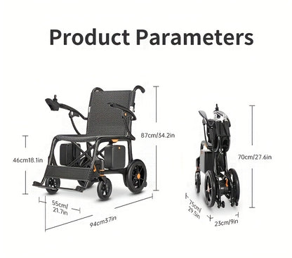 Carbon Fiber Adult Electric Wheelchair - 25-Mile Long Range, 300 lb Capacity Heavy-Duty Power Chair, One-Step Fold/Unfold, Lightweight (15kg) Travel-Friendly Mobility Aid with Hand- Mode, Fits Suitcase for Airplane, Parks & B