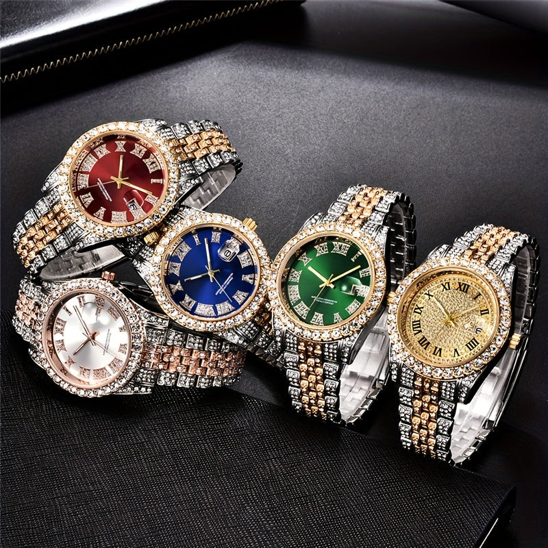 Men's Stainless Steel Quartz with Rhinestone Round Dial, Date Display & Analog/Digital operation (for - component) - Elegant Wristwatch for Daily Wear, Business, Gifts (Birthday, Valentine's Day, Christmas) -