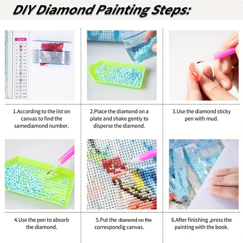 5D DIY Diamond Painting Full Drill Cross Stitch Kit Frameless Rhinestone Decorative Gift Birthday Present Adult Diamond Embroidery Mosaic Beginner's Diamond Art Set Round Full Drill Dot Drill, Perfect for Home and Room Wall D