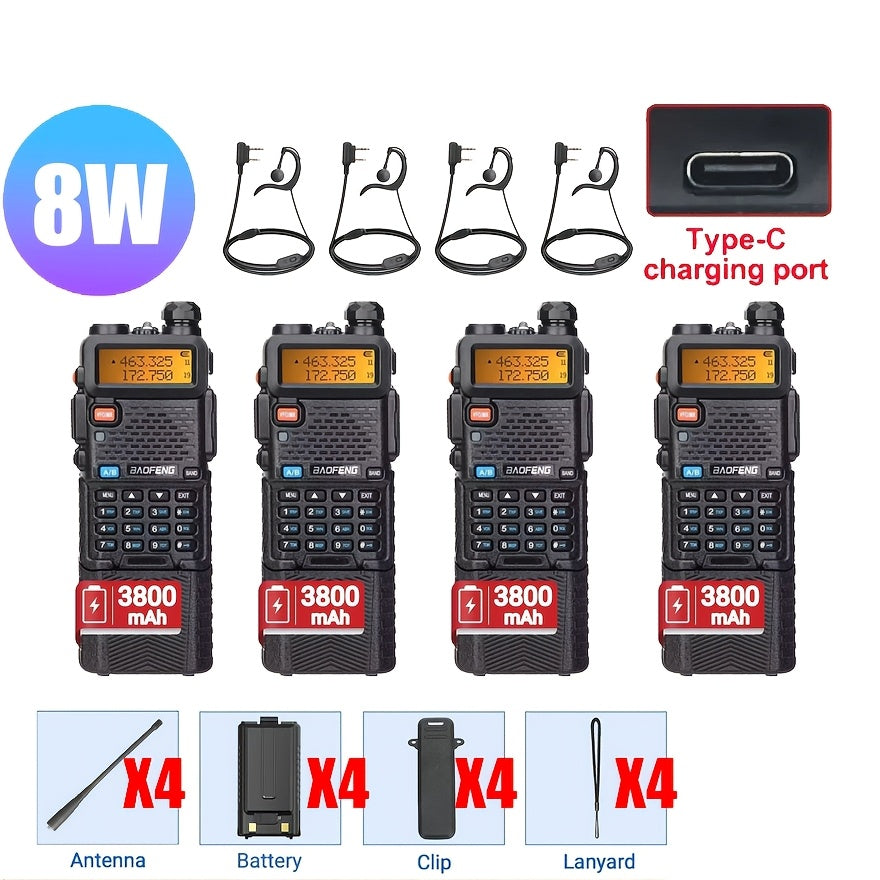 1/2/4-Pack Baofeng Dual Band Handheld Ham Radio Walkie Talkies Bathroom Radio, High Power Long Range Rechargeable Two Way Radios with 1800mAh Lithium Battery, USB Charging, Non-Waterproof Plastic, Modern Style for Hunting Sur