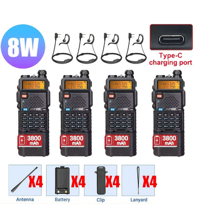 1/2/4-Pack Baofeng Dual Band Handheld Ham Radio Walkie Talkies Bathroom Radio, High Power Long Range Rechargeable Two Way Radios with 1800mAh Lithium Battery, USB Charging, Non-Waterproof Plastic, Modern Style for Hunting Sur