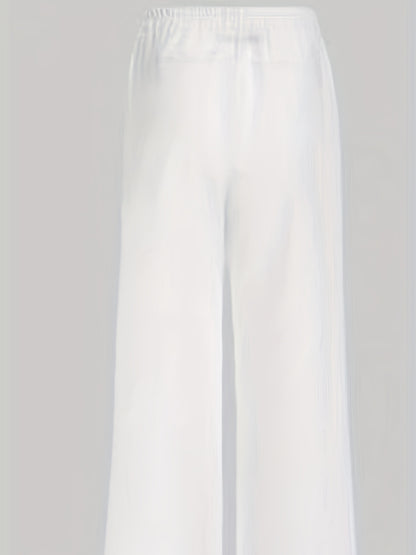Women's Clothing - Floral Print Wide Leg Pants - Casual Loose Pants For Spring & Fall