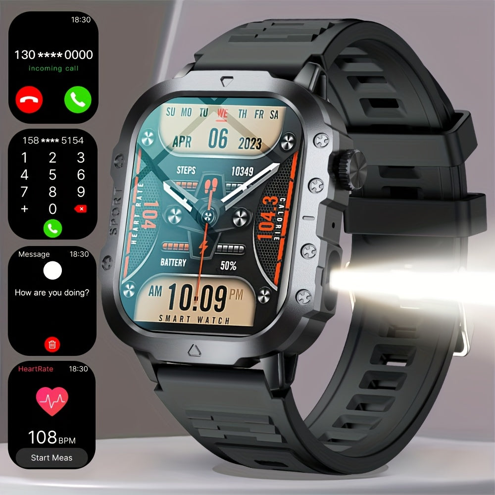 GWENLAND New Smart Watch with 2.01 Large Screen, LED Flashlight, Outdoor Sports Watch, Altimeter, Barometer, 100+ Sports Modes, Multimedia Information Viewing, Weather Checker, Pedometer, Fitness Tracker, Perfect Gift for Fes
