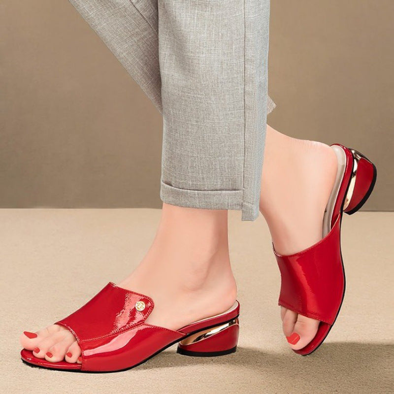 Women's Plus Size Turquoise/Clear TPU Cover-like Sandals - Chunky Mid-Heel Moccasin-Style Slippers with Arch, Peep-Toe Design & Low-Top PU Sole - Soft Breathable Summer Shoes for Beach, Semi-Formal Events (North American/Euro