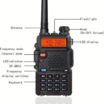 2 Pack BAOFENG Two-Way Radio Long Range Ham Radio Walkie Talkie with D15 High-Gain Antenna, UHF/VHF Handheld Transceiver,, 136-174MHz & 420-520MHz for Outdoor, Camping, Emergency, Ham Operators (Black), Off Grid Communication