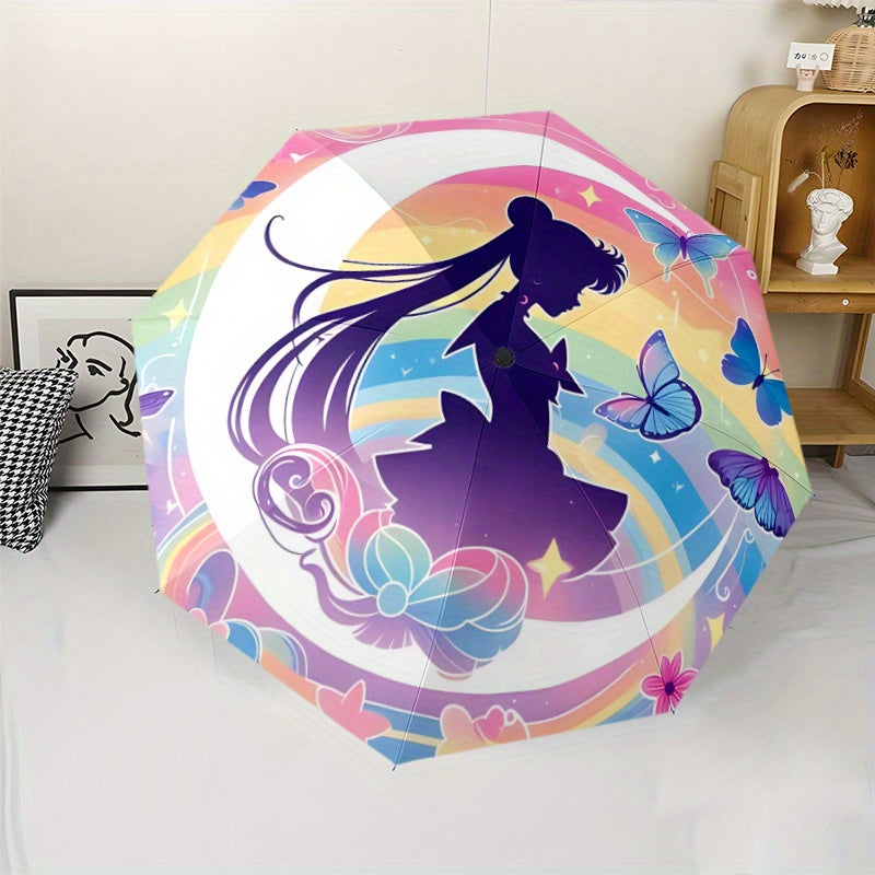 Magic Anime-Inspired Automatic Folding Umbrella - 8-Rib Durable Design, Portable Travel Umbrella with Vibrant Anime Artwork, Compact & Lightweight for Commuting, Beach, or Holiday Gifts, Beach Umbrella, Commuting Accessory, S