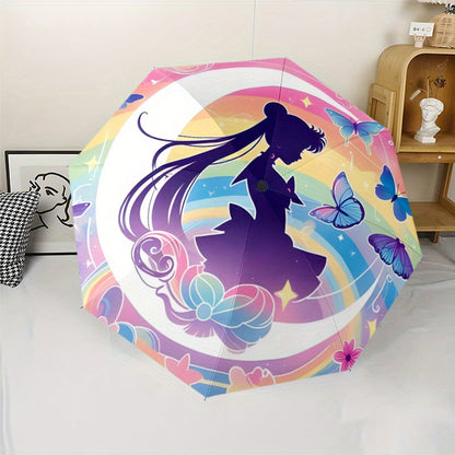 Magic Anime-Inspired Automatic Folding Umbrella - 8-Rib Durable Design, Portable Travel Umbrella with Vibrant Anime Artwork, Compact & Lightweight for Commuting, Beach, or Holiday Gifts, Beach Umbrella, Commuting Accessory, S
