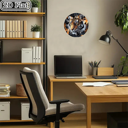 10x10 Inch Round Wooden Wall Clock with Tiger Head & Orange Leaves Design - Silent Non-Ticking Battery-Powered Modern Black/White Face, Golden Hands - Home Office Bedroom Decor, Wildlife-Themed Gift for Halloween Christmas (A