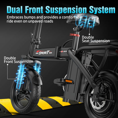 500W Folding Ebike, 48V 10Ah Removable Lithium-Battery, Stylish 14" Foldable Commuting Electric Bicycle For Women & Men/S5-350W Commuter Scooter (Without Seat)