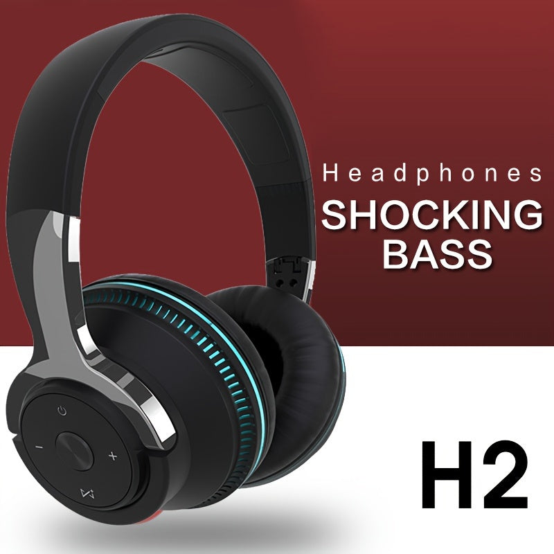 Wireless Headphones, Portable Over Ear Headphones 24 Hours Playtime, With Mic, Clear Calls, FM Radio, Soft-Earpads, LED Light, Support TF Card Play And 3.5MM AUX Cable Wired Connection, Foldable For Travel Home Office Cellpho