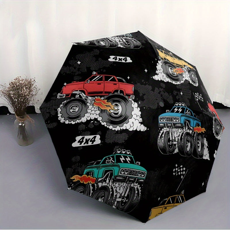 Monster Trucks Themed Automatic Umbrella - Portable Folding Umbrella with 8-Rib Durable Frame, Vibrant Monster Truck Design, Compact & Lightweight for Travel, Daily Use - Ideal Gift for Family & Friends, Umbrella for Travel,