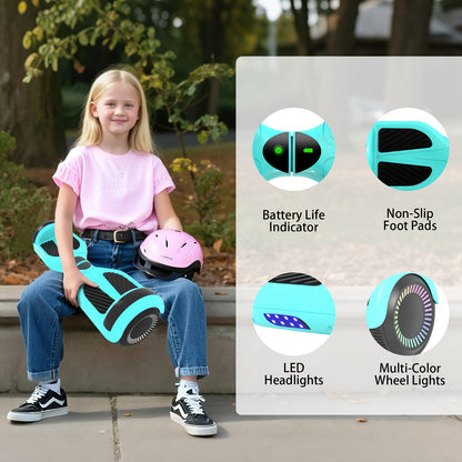 300W 7.5MPH Hoverboard for Kids, 7.5 Mile Range, 3H Charge, 6.5" Wheels, Bluetooth & Corlorful LED Lights, Ideal Gifts for Kids Boys & Girls-Thanksgiving Gifts Christmas Gifts, P6 Green