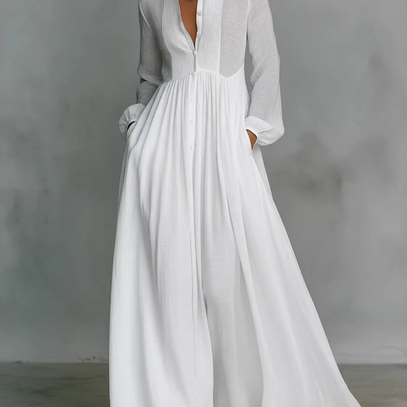 Ruffled Slim Vacation Maxi Dress Spring Summer French Elegant White Long Sleeve Dress