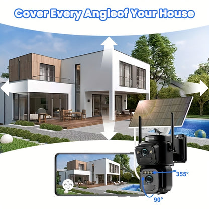 IP66 Waterproof [10x Zoom] 360-degree Low-power CCTV Solar Panel Battery 2K WiFi Camera With Spotlight Alarm, Motion Detection, Color Night Vision, Two-way Audio
