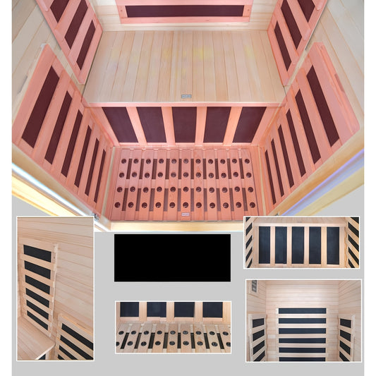 Home Infrared Sauna Room with Graphene Carbon Plate Heater - Canadian Hemlock Wood Cabin, Low-EMF Full-Spectrum, //AUX Stereo & FM Radio, Door & Roof - Portable Indoor Sauna for Spa,