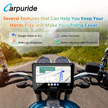 Carpuride W702 Wireless Carplay & Android Auto Screen for Motorcycle, 7 Inch IPS Touch Screen, Dual B-T, Built-in EQ, Car GPS, Voice Control, Siri, G00gle Assistant, IP67 Waterproofing, Navigation GPS, Easy to Install,