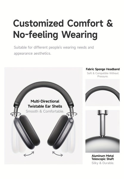 Picun F8Pro Wireless Over-Ear Headphones with 52dB Hybrid ANC, Hi Res Audio, 140H Playtime, Dual Device Pairing, 5 Mic ENC & Detachable Fabric Cushions All Day Comfort for Work & Travel, Picun