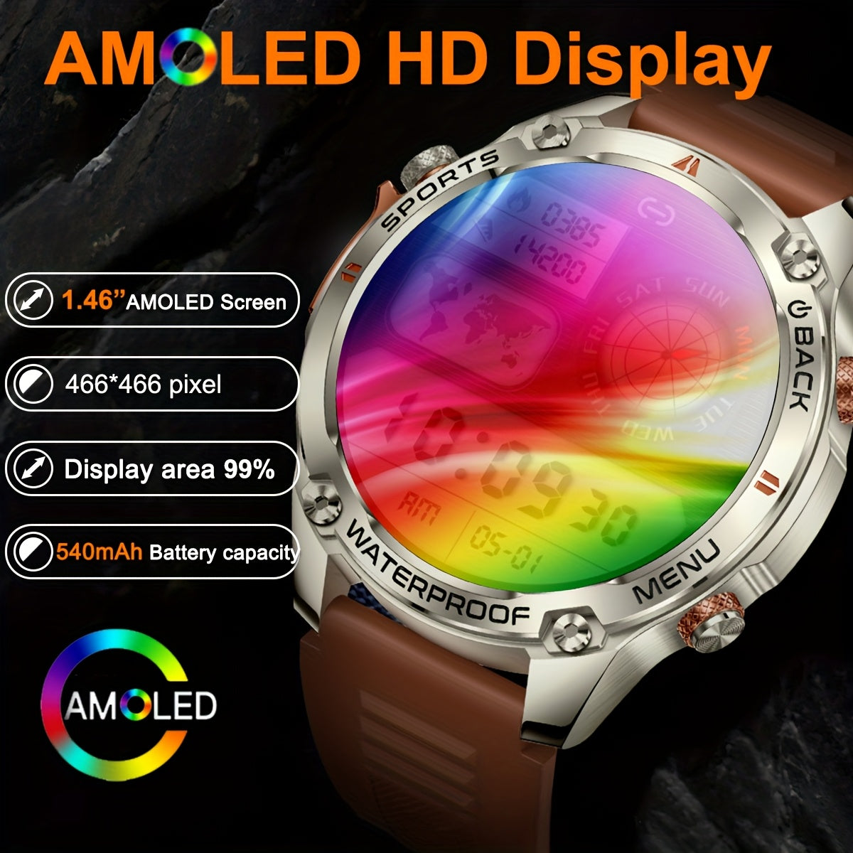 COIUSOR's new 1.46-inch AMOLED supports full phone connectivity +GPS positioning, wireless call sync SMS alerts, High Quality, 170 sports modes and height pressure monitoring, and 540mAh for iPhone and Android phones