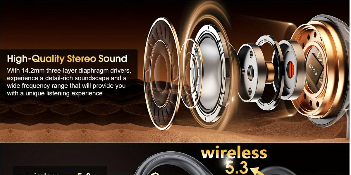 2025 New HD65 Endurance Wireless Headphones Aptkdoe Sports Cordless Headphones, Wireless 5.3 Headphones, 50H Stereo HD Microphone, LED Display, Sports/running Hook Cordless Headphones, Long Life, Intelligent Noise Reduction