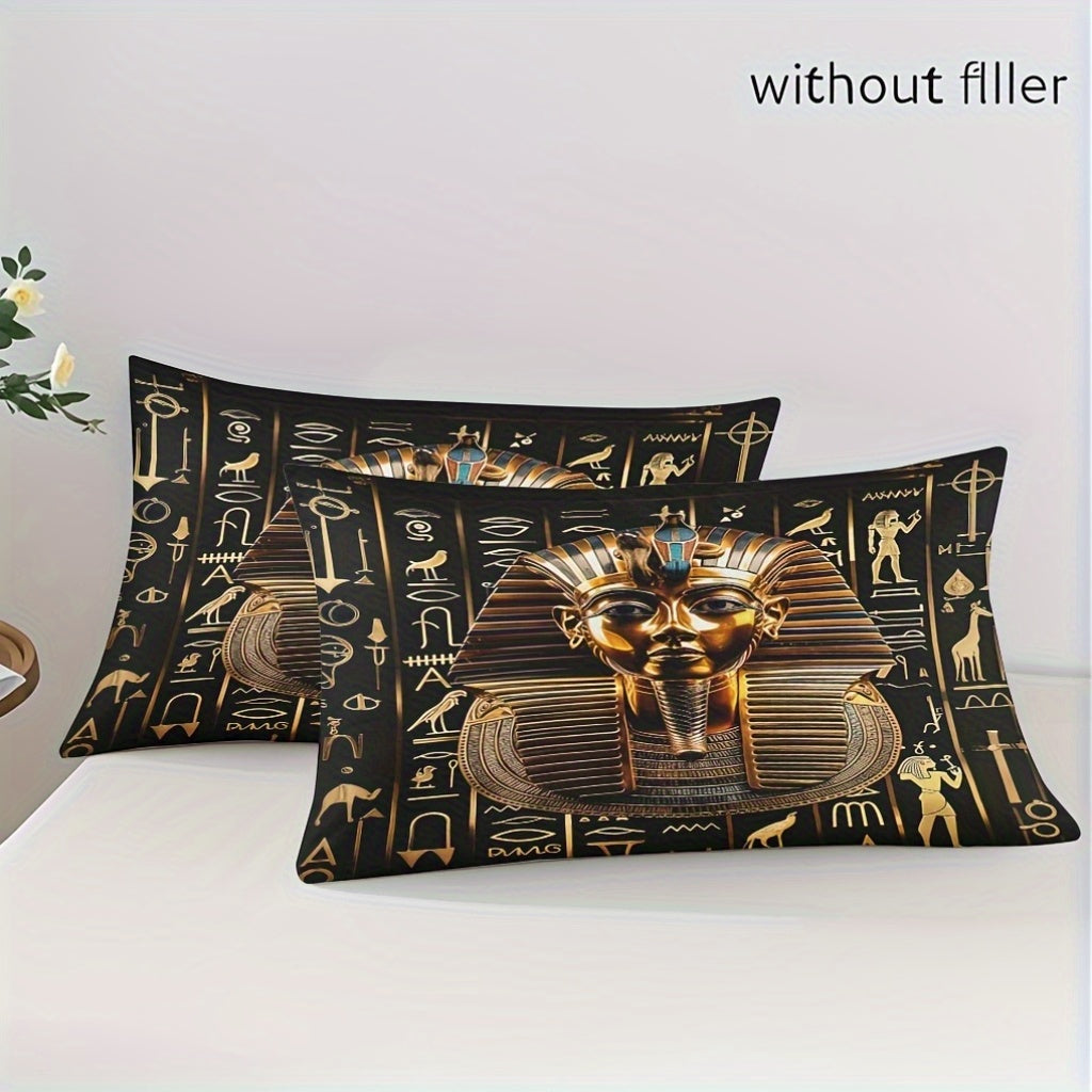 3pcs Egyptian Pharaoh Comforter Set - Soft High-Definition Digital Print Design, Perfect Gift, All-Season Use! Soft, Breathable 100% Polyester, Ideal For Family And Friends - Machine Washable (1 Comforter Cover + 2 Pillowcase