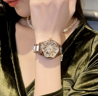 Fashionable Women'S Watch with Sunflower Design, Suitable for Swimming And Daily Wear.