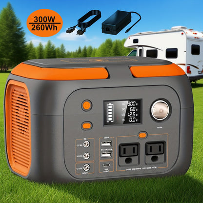 300W/100W Portable Power Station Solar Generator, (Solar Panel Optional), 146Wh/260Wh/296Wh High Capacity Battery Pack, With 2x 110V AC Outlet, DC USB C Port, LED Light, Power Bank For Outdoor Camping Hiking Road Trip Cycling